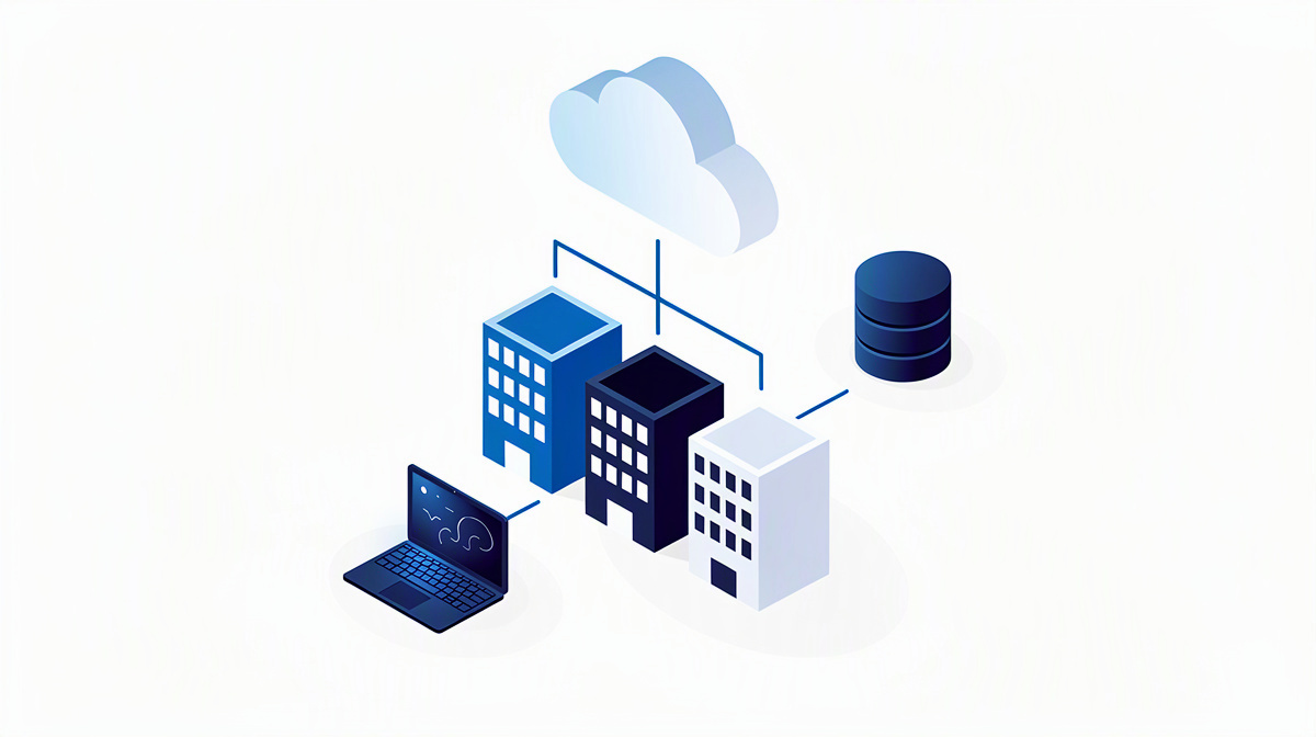 Connected platform components with cloud, database and end device as a solution sketch.