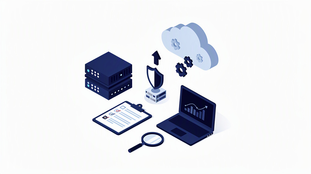 Cloud und Server mit Pfeilen und Zahnrädern als Symbol für sinnvollen Umstieg.
